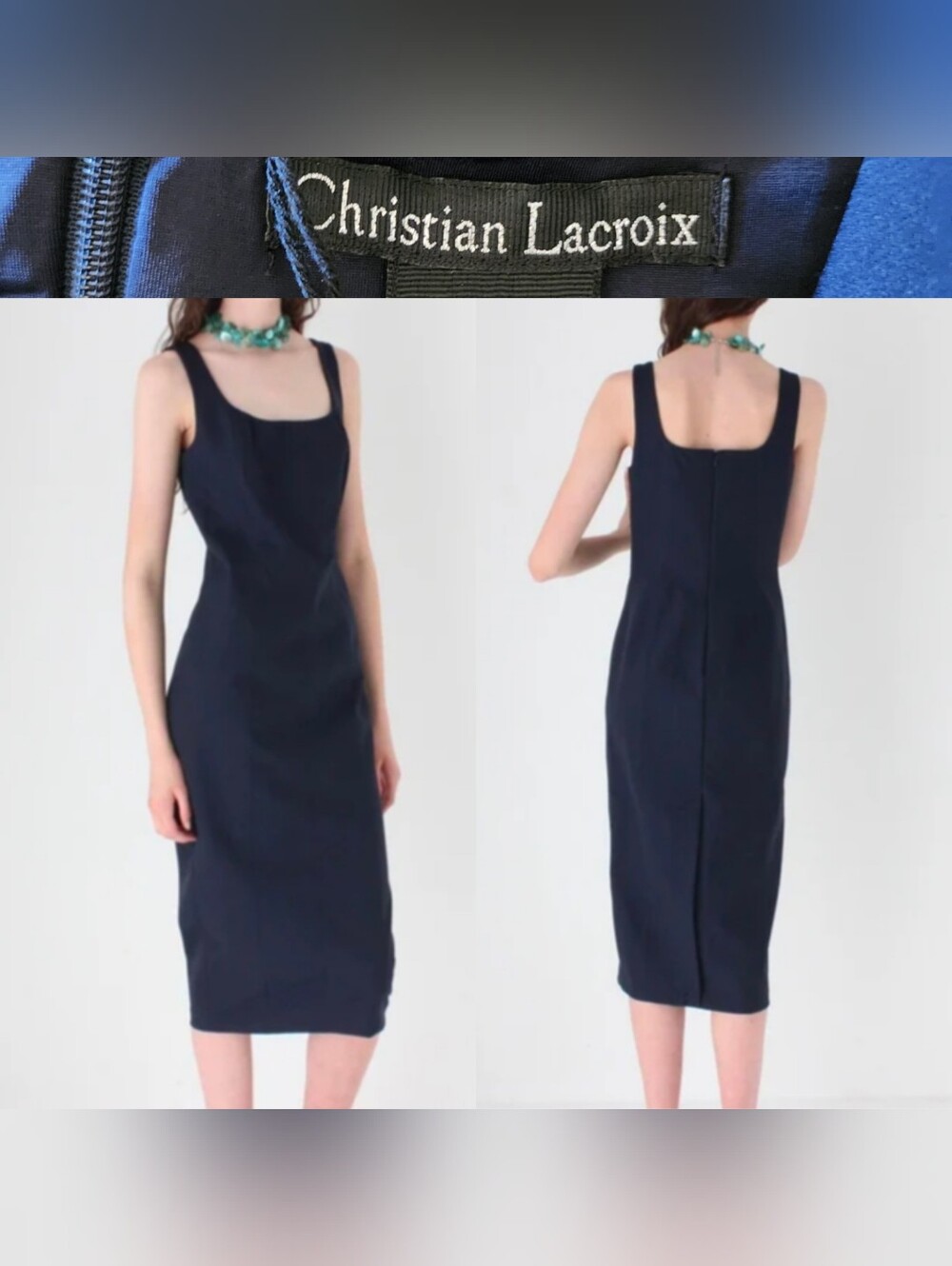 NWT Christian Lacroix Scuba Square Neck Midi Sheath Sleeveless Pencil Dress Sz M